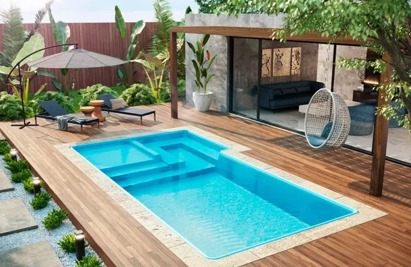 decoracao com piscina de fibra