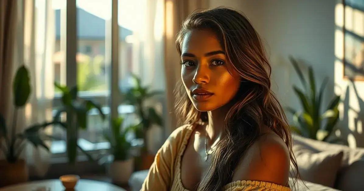 morena iluminada em casa