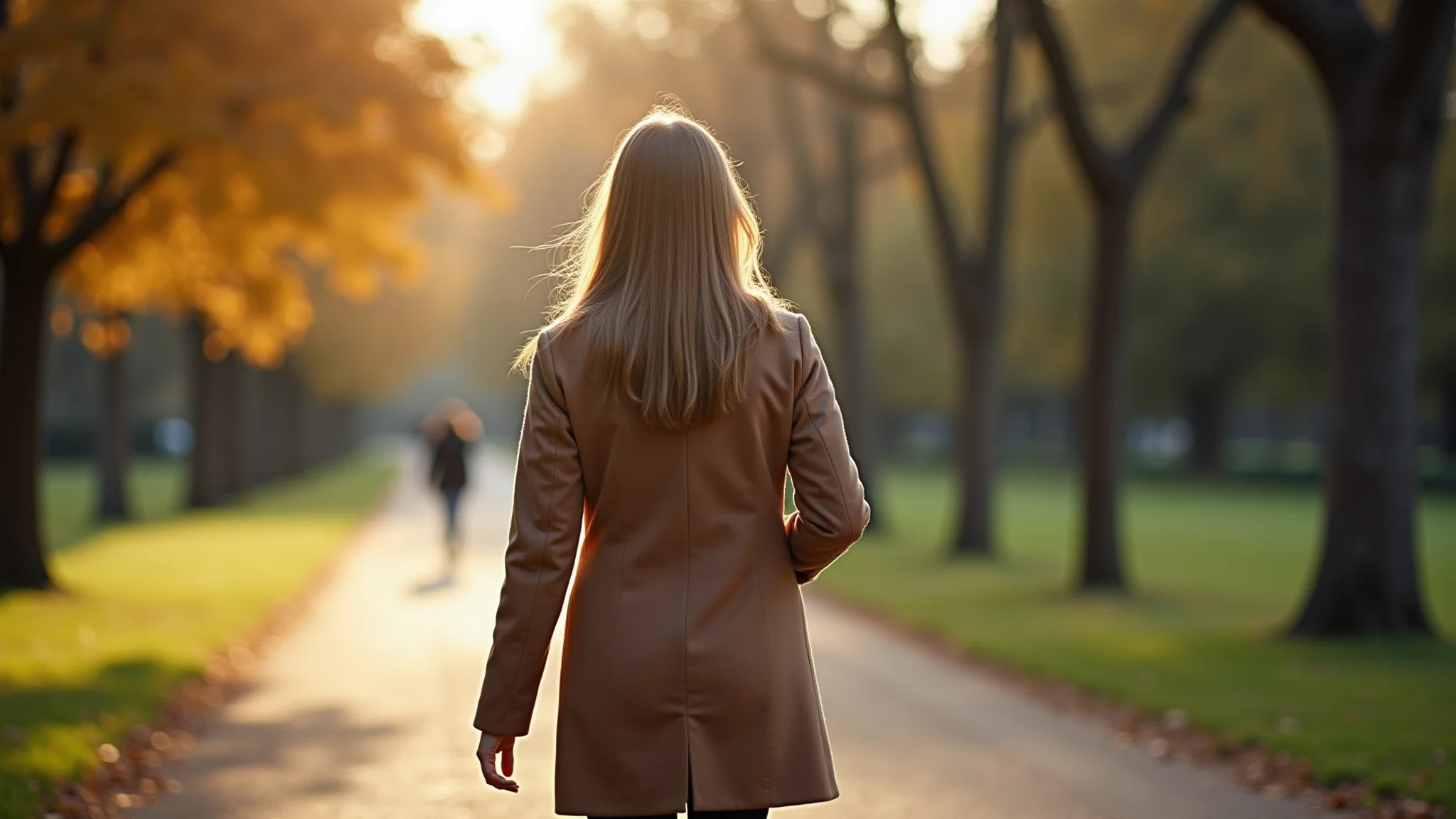 Mulher caminhando no Jardim Botânico de Curitiba em um dia de inverno ensolarado.