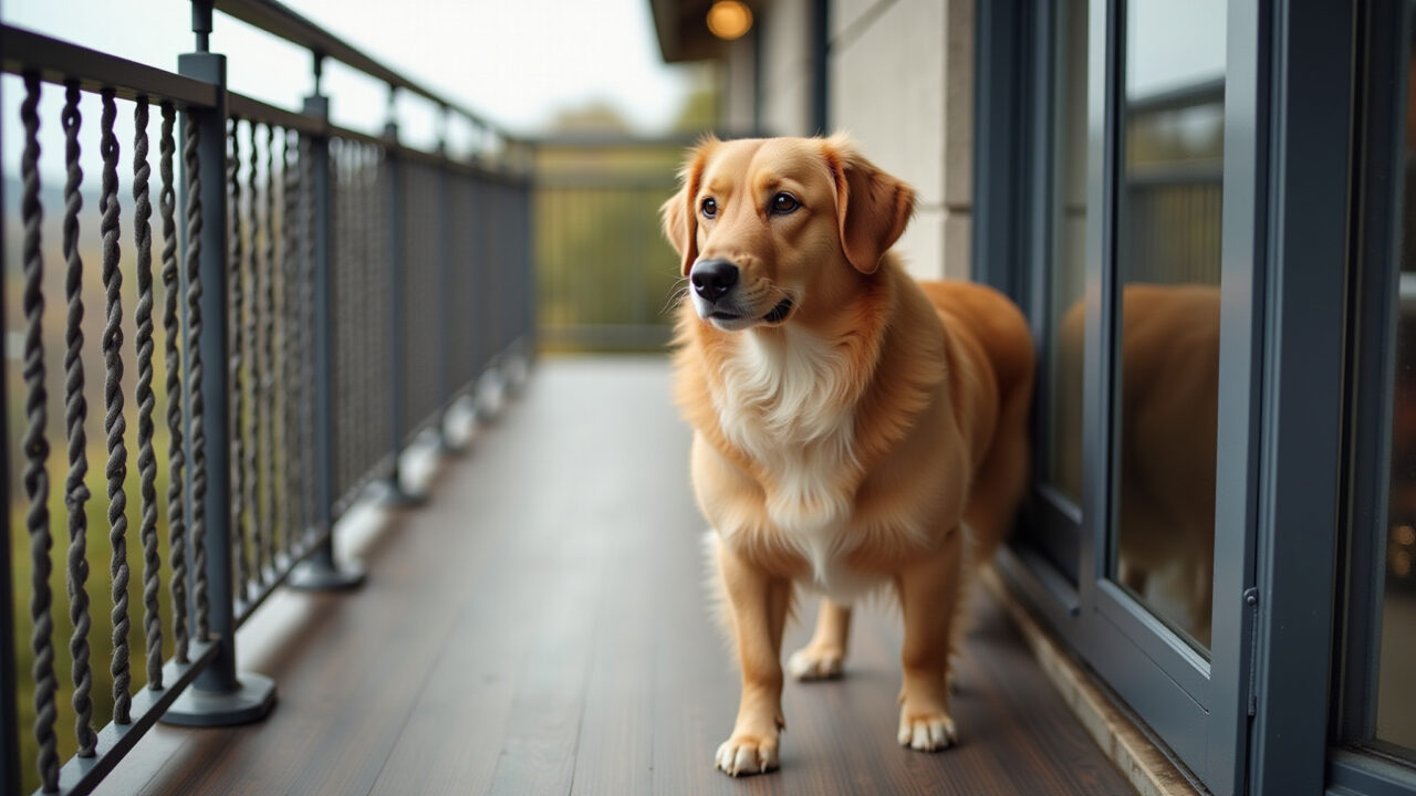 Varanda com rede de segurança para evitar queda de cães.