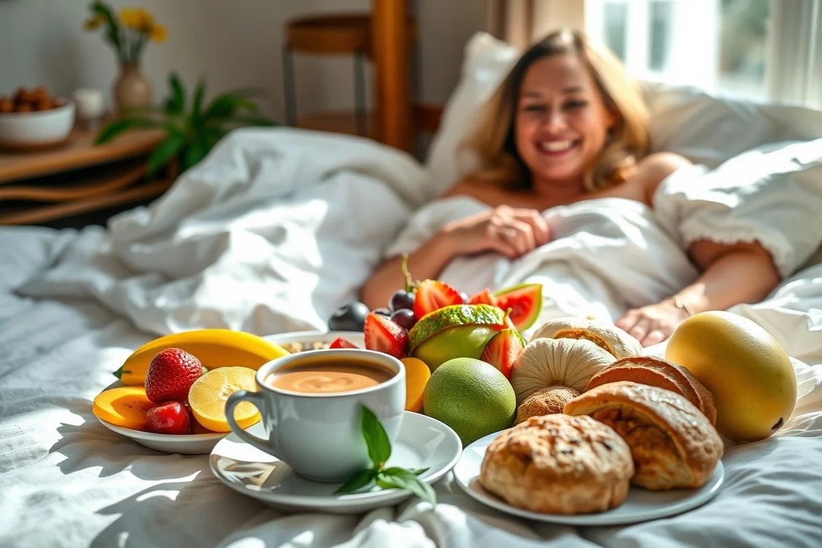 Café da manhã especial de Dia das Mães na cama.