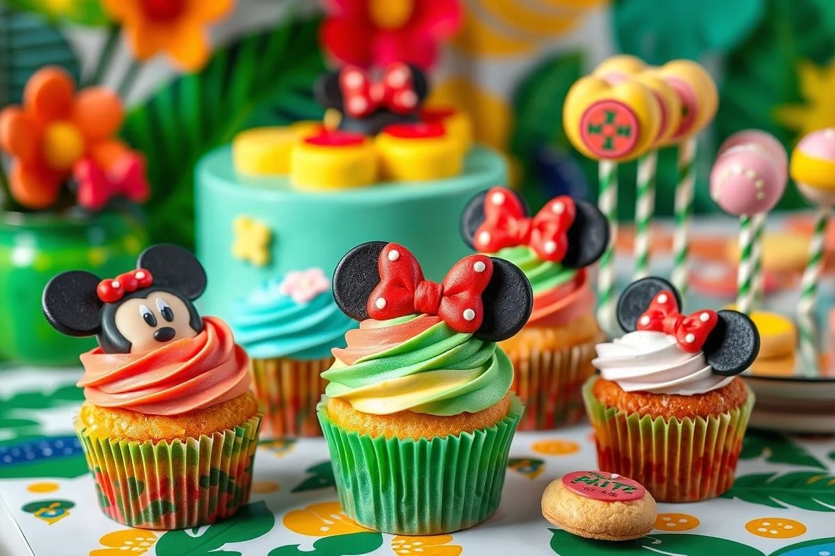 Mesa de doces Minnie: cupcakes, biscoitos, cake pops. Festa infantil, doces, Brasil.