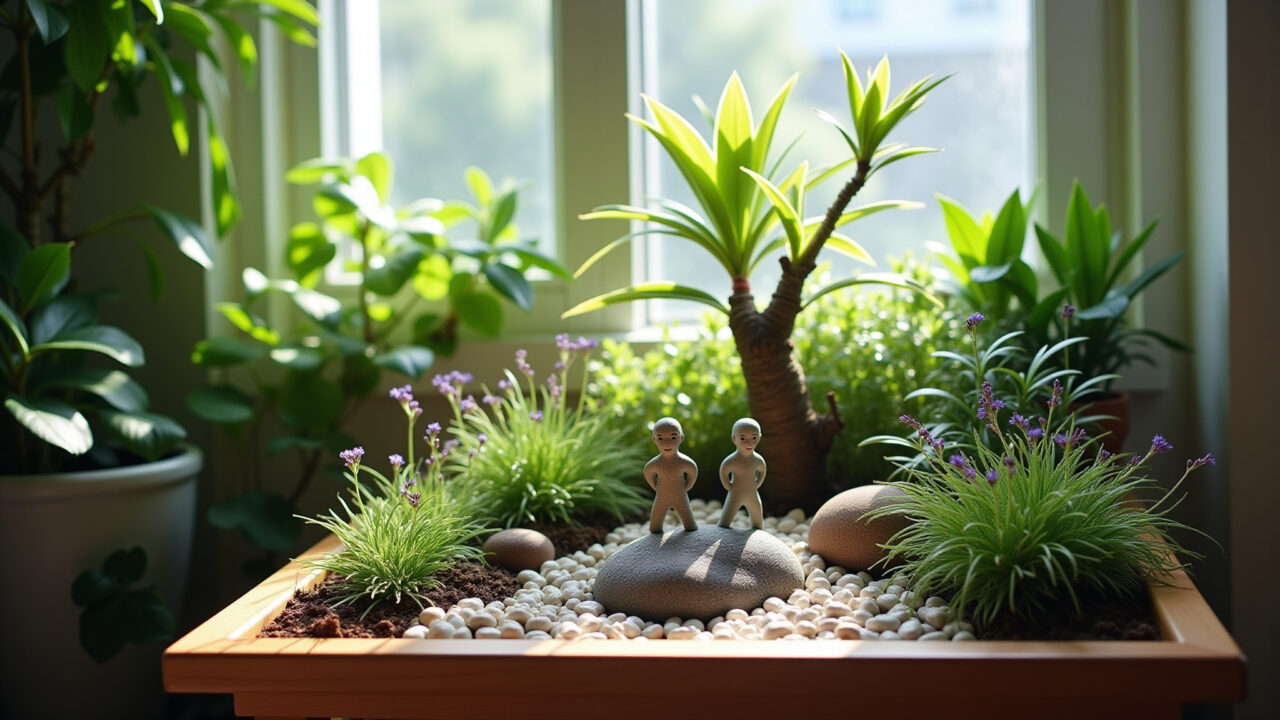 Canto de apartamento transformado em espaço verde personalizado.
