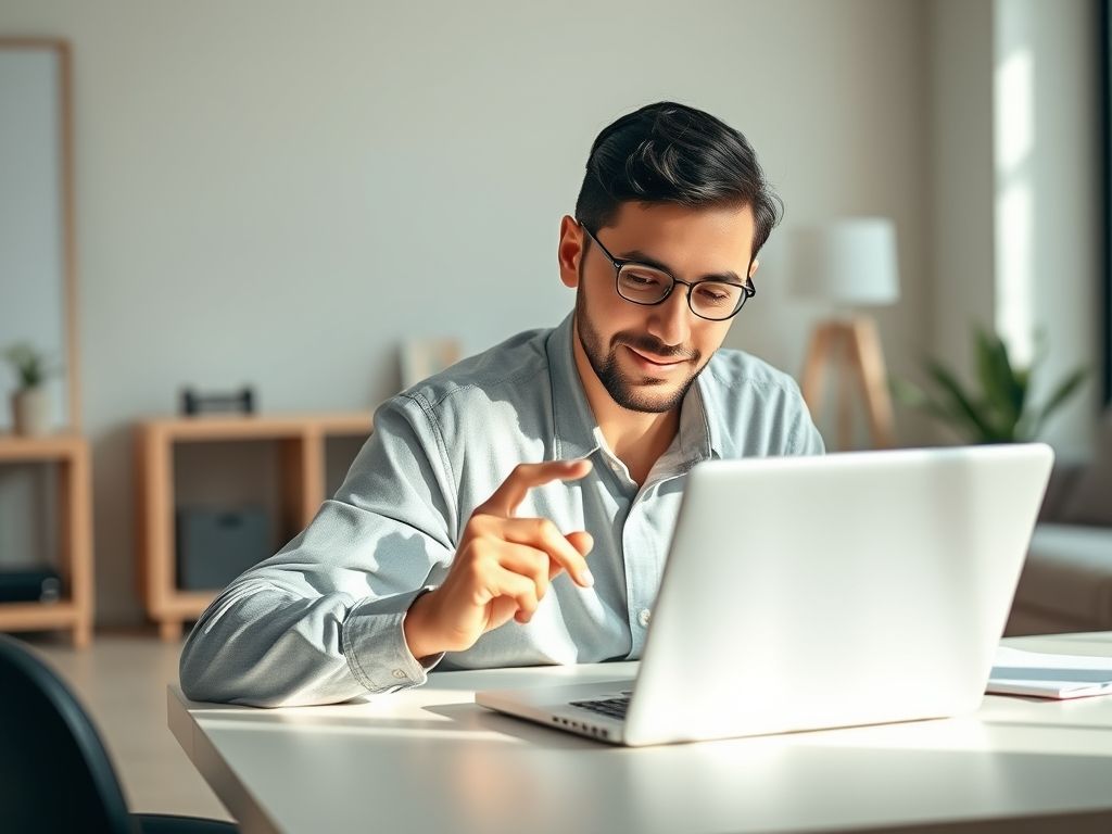 Uma pessoa usando ferramentas digitais de organização e terapia online com confiança.
