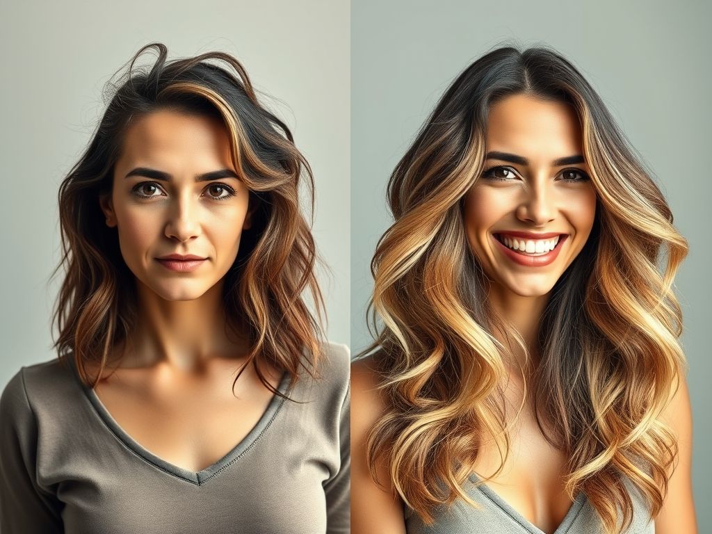 Imagem comparativa mostrando o antes e depois do tratamento para couro cabeludo seco.