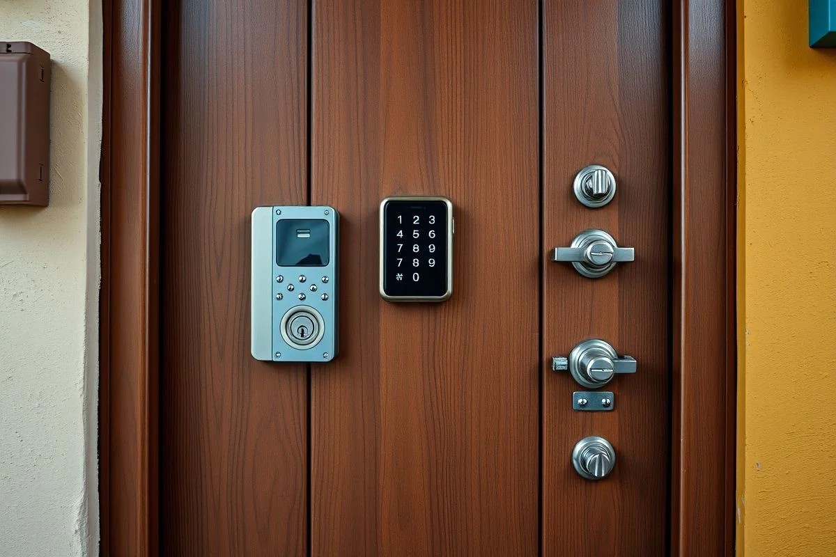 Porta de apartamento segura em Salvador com fechadura digital e travas. Proteção do lar.