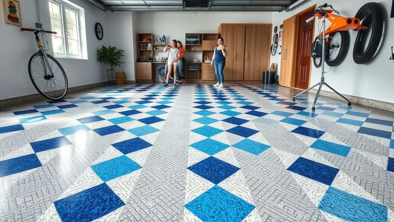 Piso de garagem com resina epóxi personalizada e família brasileira.