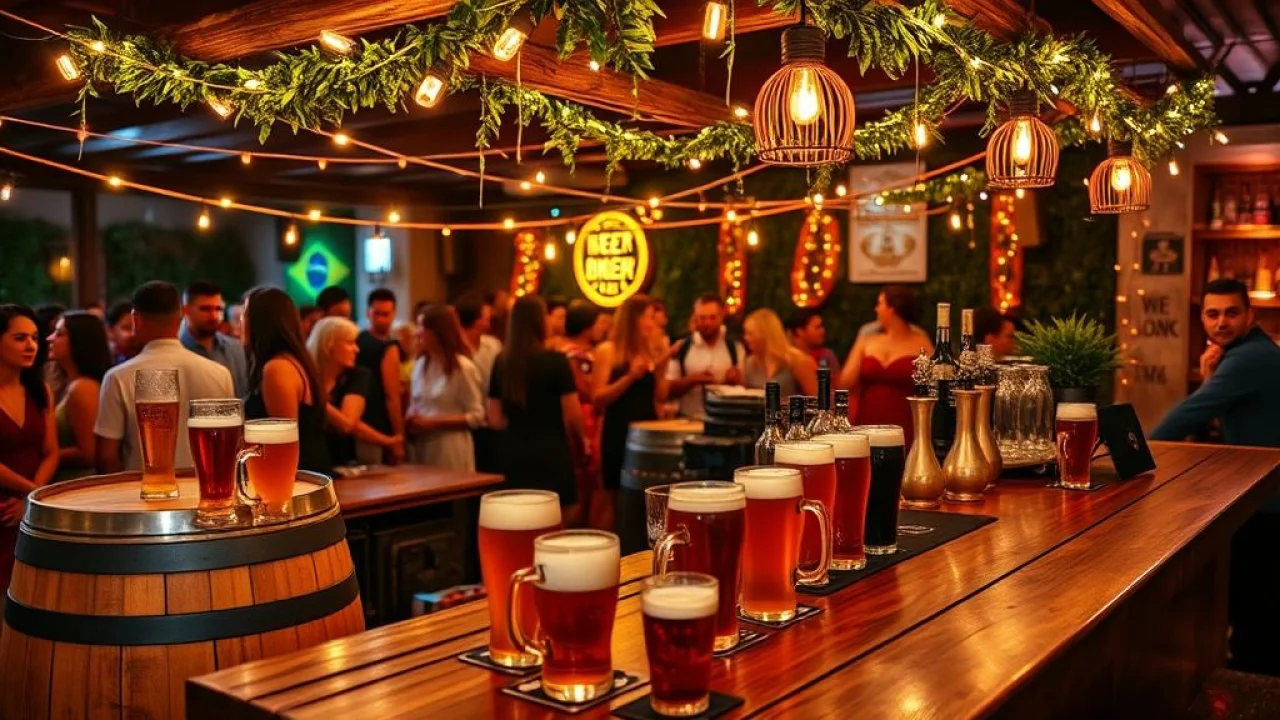 Bar de chopp e cerveja artesanal decorado para festa.
