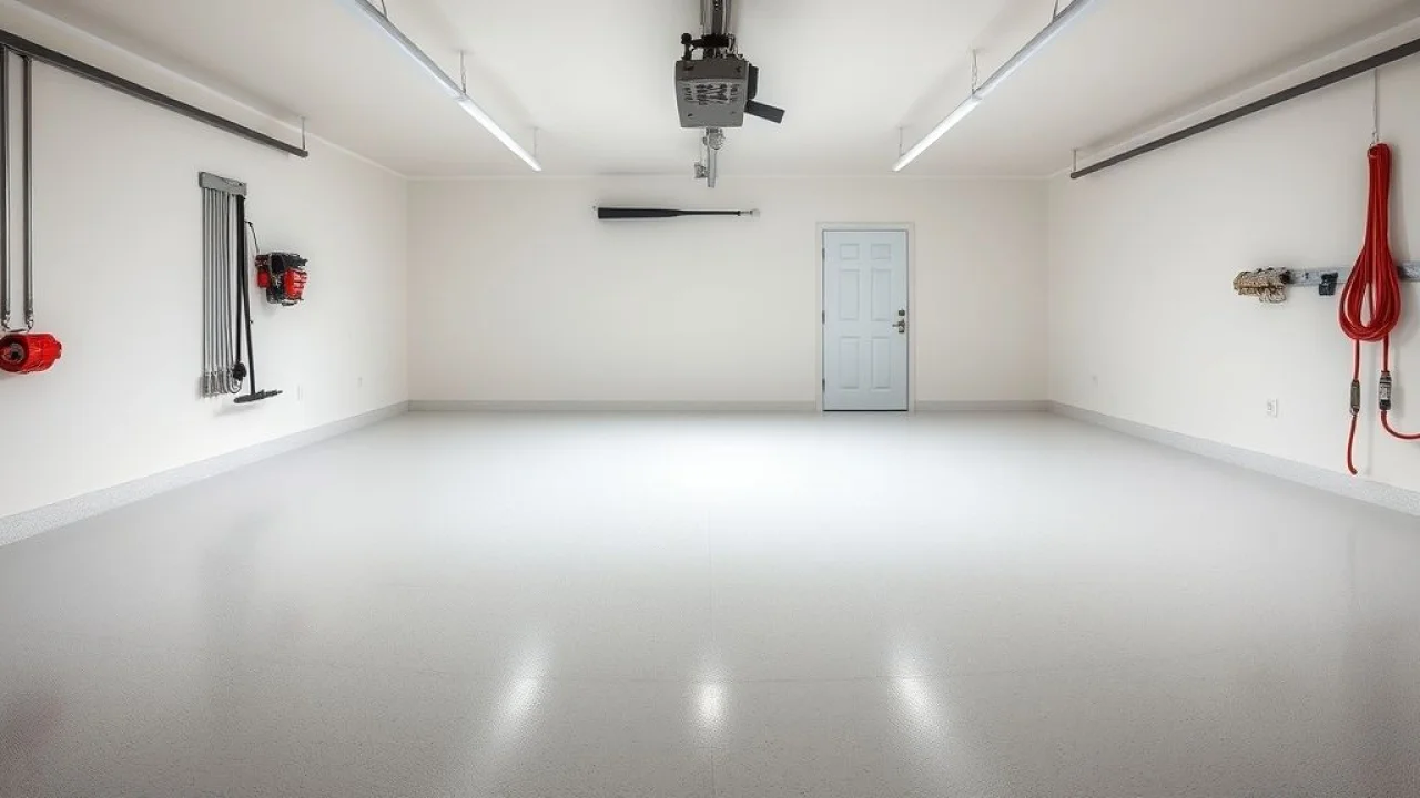 Garagem bem cuidada com piso de resina epóxi, valorizando o imóvel.