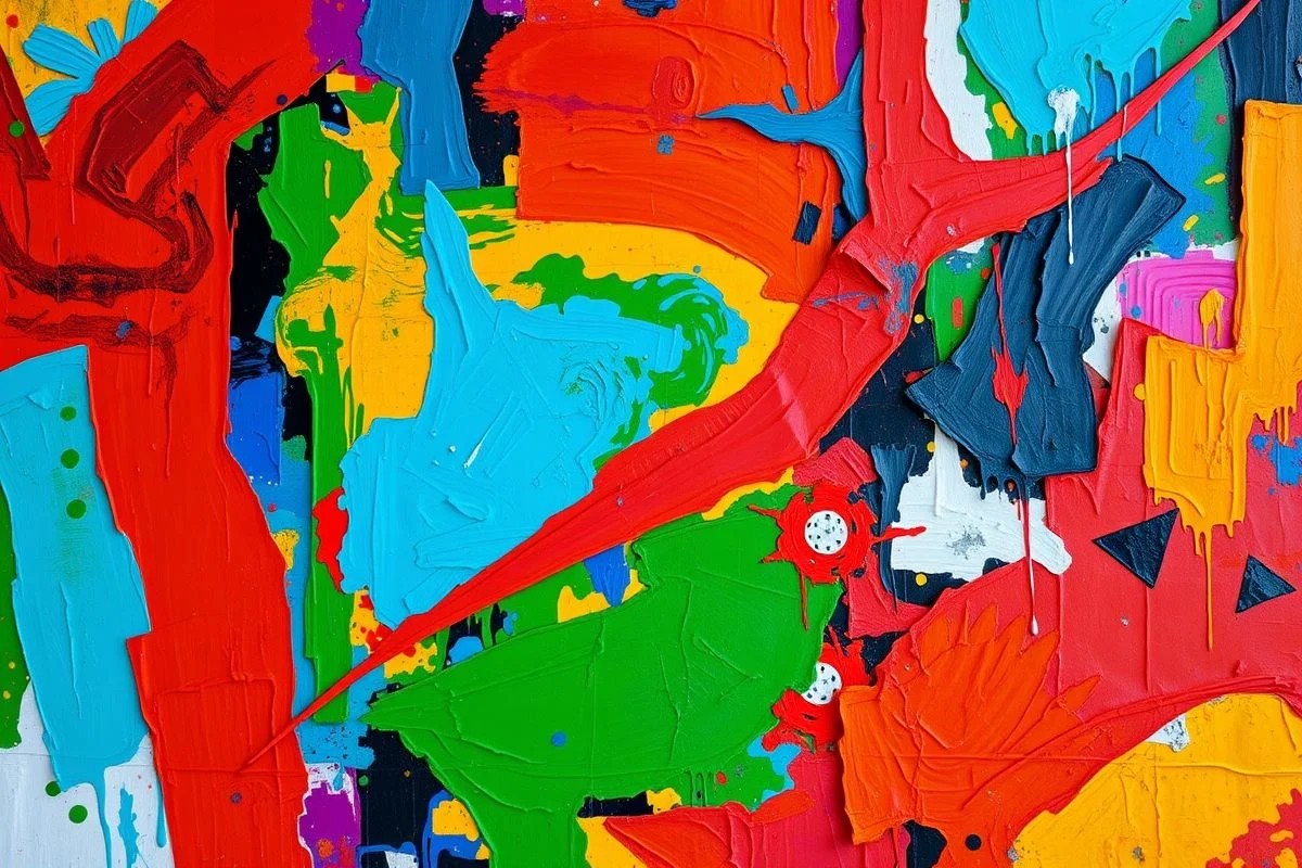 Pintura abstrata colorida expressando emoções internas. Autoconhecimento através da arte no Brasil.