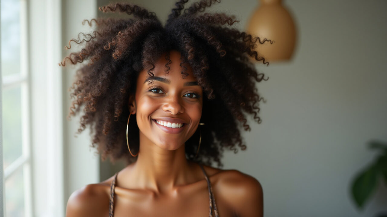 Corte para cabelo cacheado crespo com formato afro.