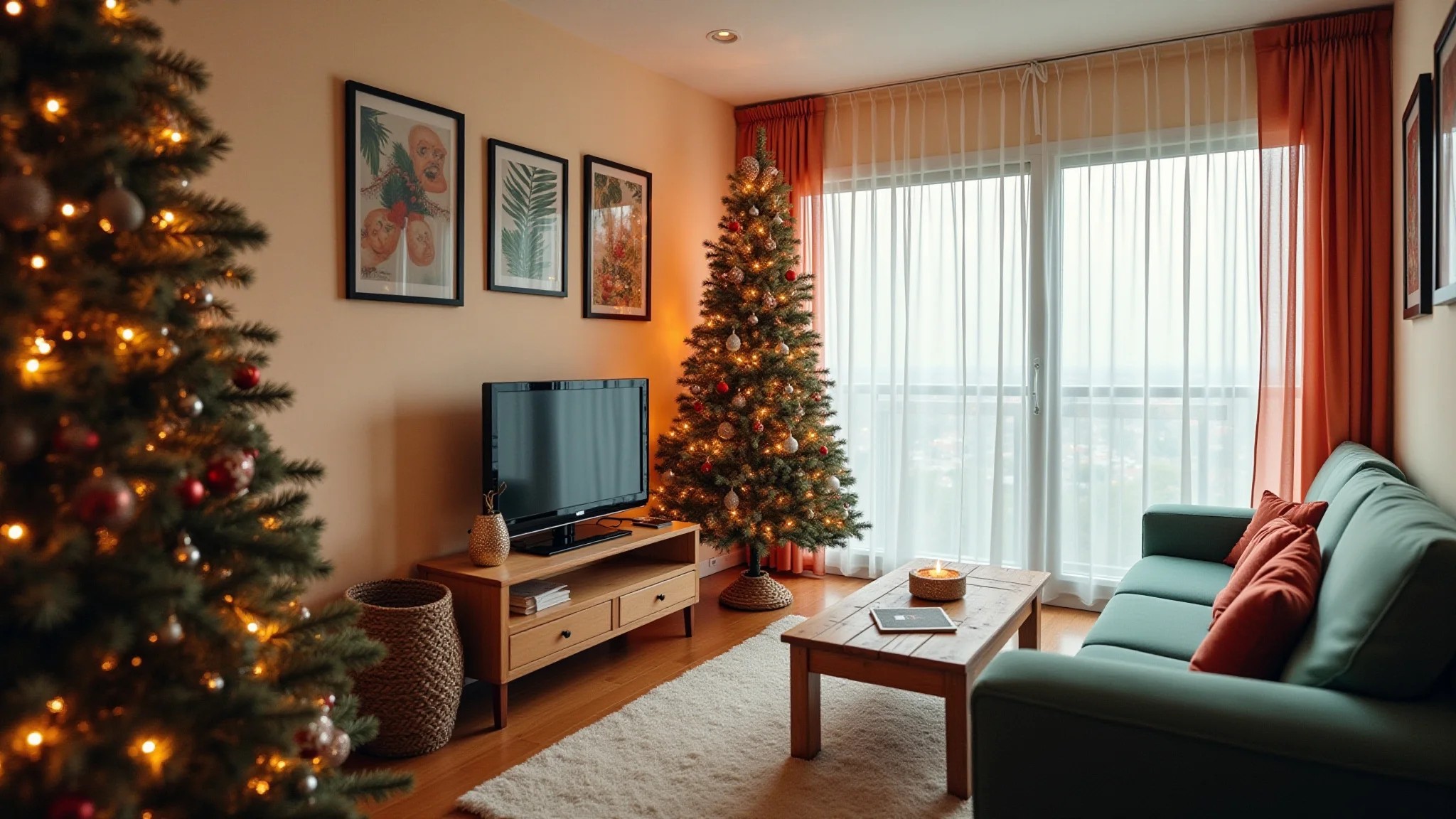 Decoração de Natal criativa e barata em apartamento com materiais reciclados.