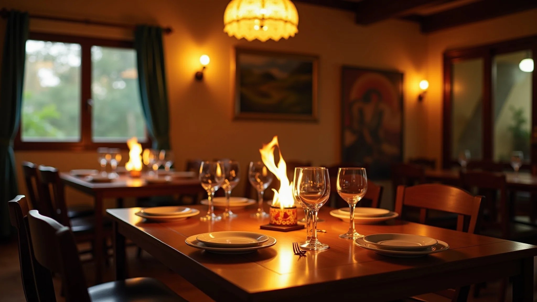 Arandelas com luz indireta em sala de jantar aconchegante com decoração brasileira.