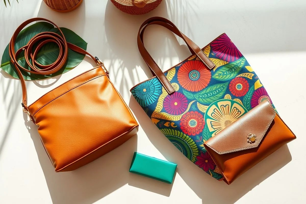 Bolsas: transversal de couro, tote colorida e clutch.