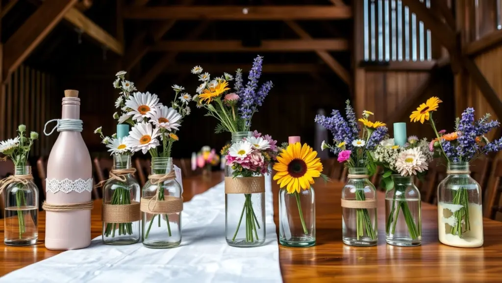 Arranjos de Mesa DIY: Garrafas Decoradas com Flores do Campo