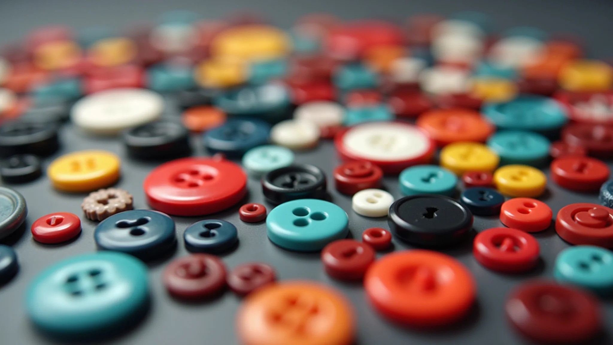 Variedade de botões: cores, materiais e tamanhos. Foto profissional.