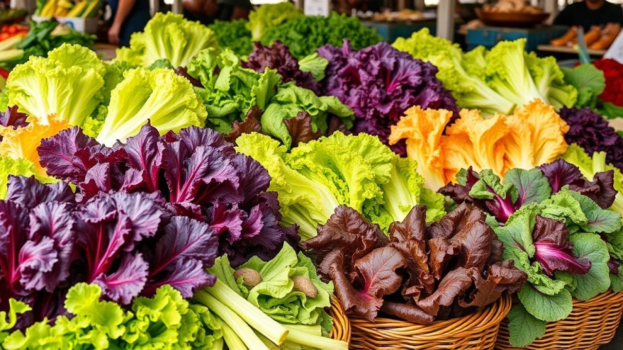 Variedades de alface coloridas em mercado brasileiro.