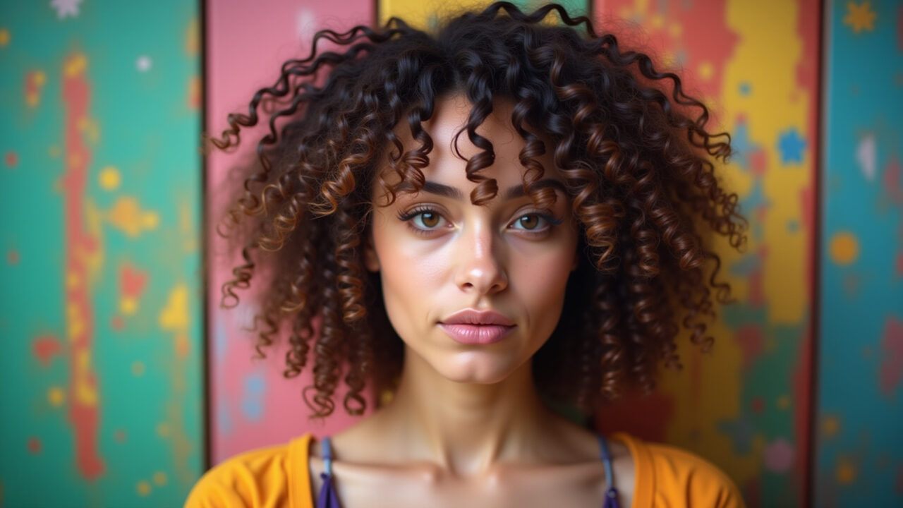 Corte assimétrico para cabelo cacheado criativo.