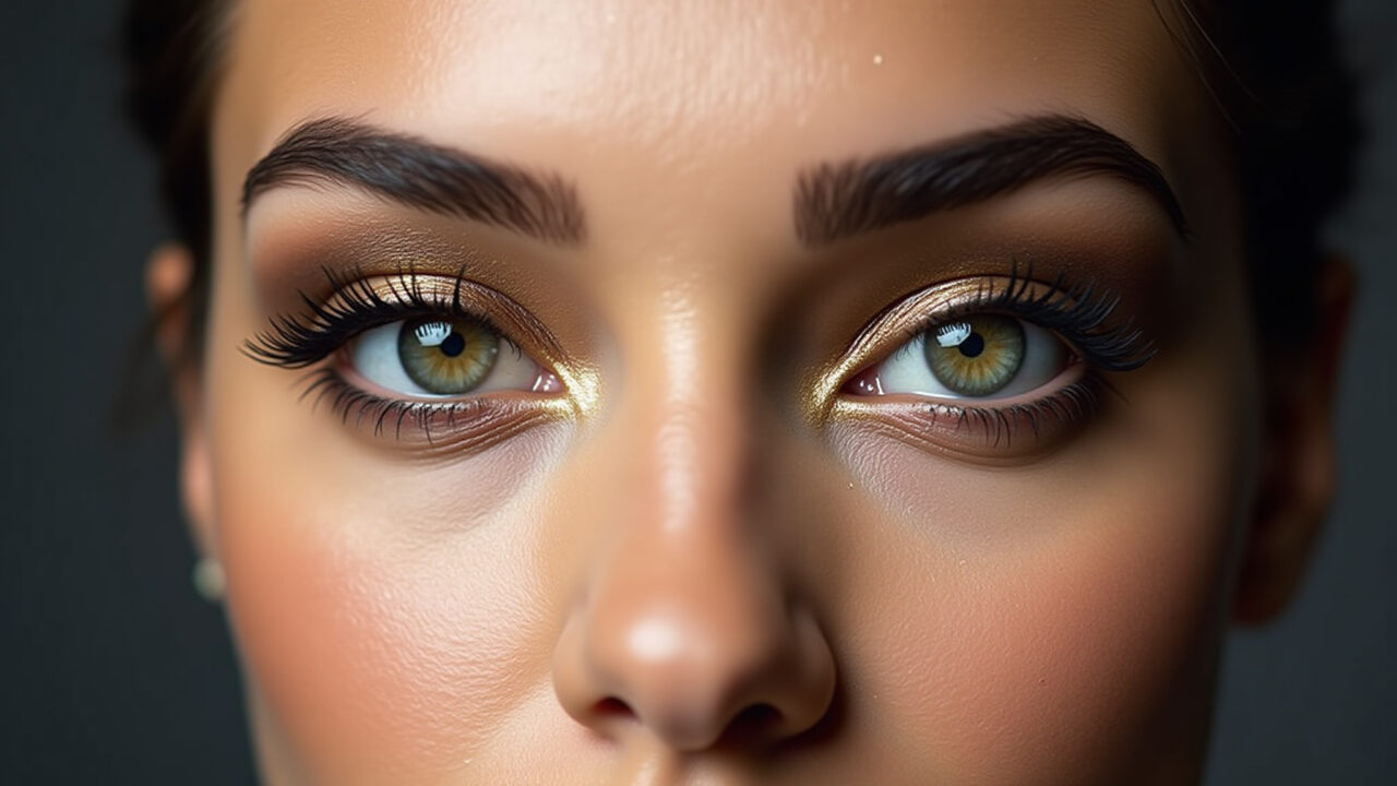 Sombra cintilante usada com moderação em maquiagem para olhos redondos.