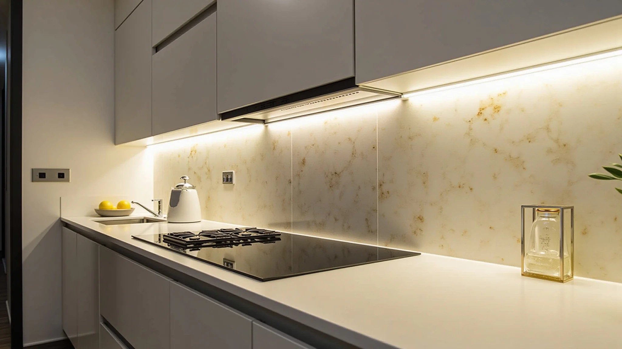 Detalhes sofisticados em uma cozinha branca moderna
