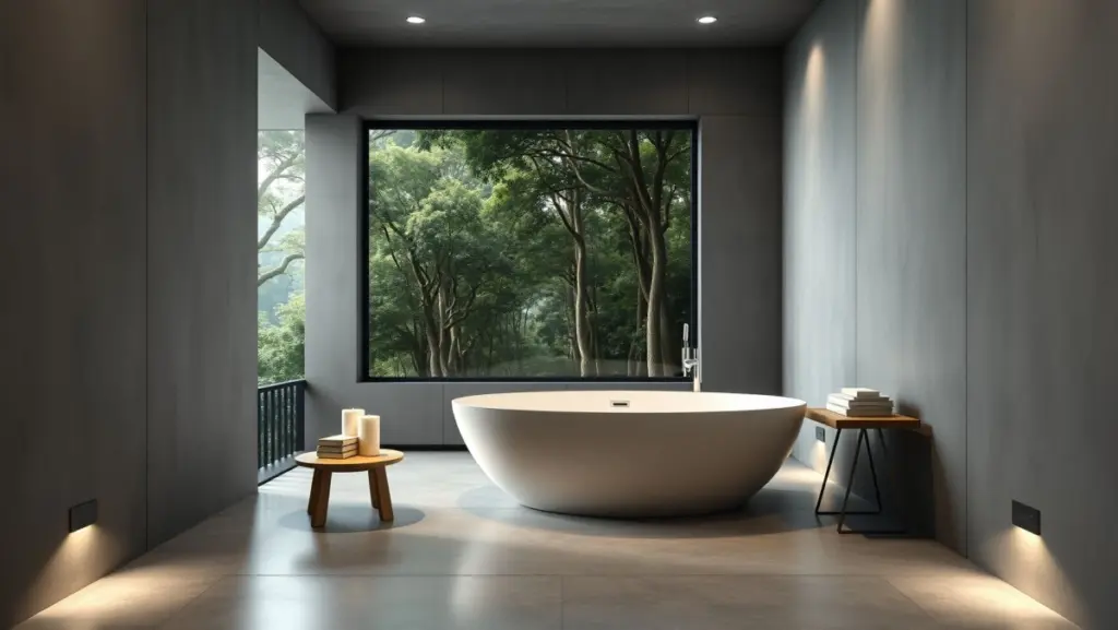 Banheiro Cimento Queimado com Banheira: Relaxamento e Elegância