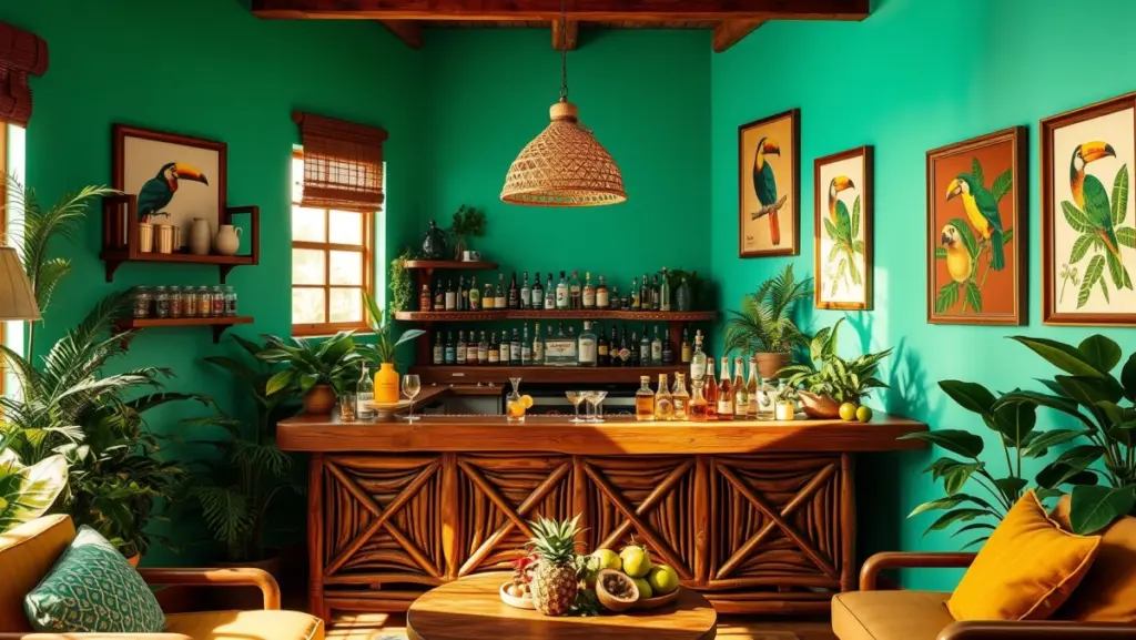 Barzinho Tropical: Cores Vibrantes e Elementos Naturais