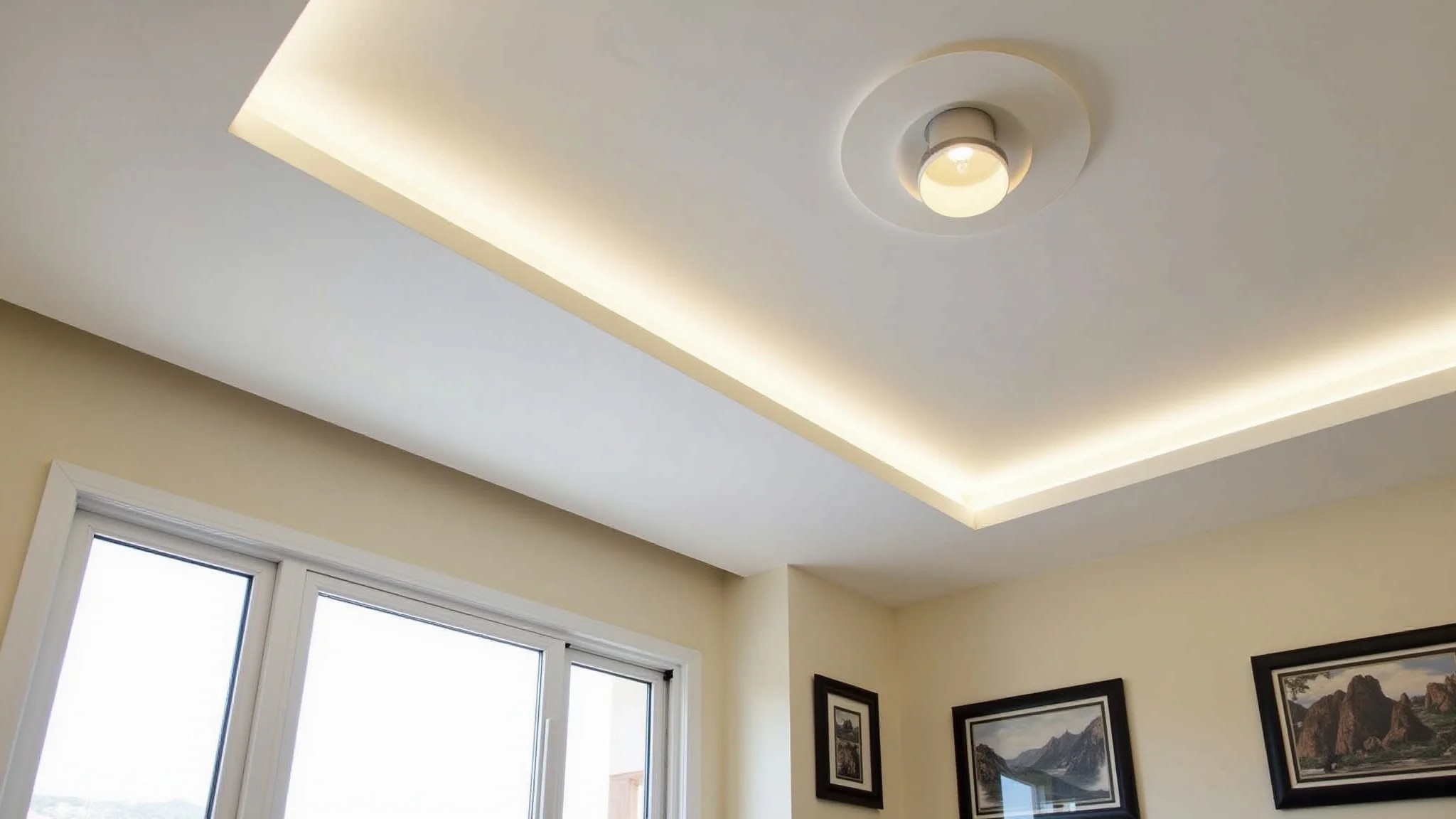 Quarto com plafon, design prático e iluminação interna brilhante.
