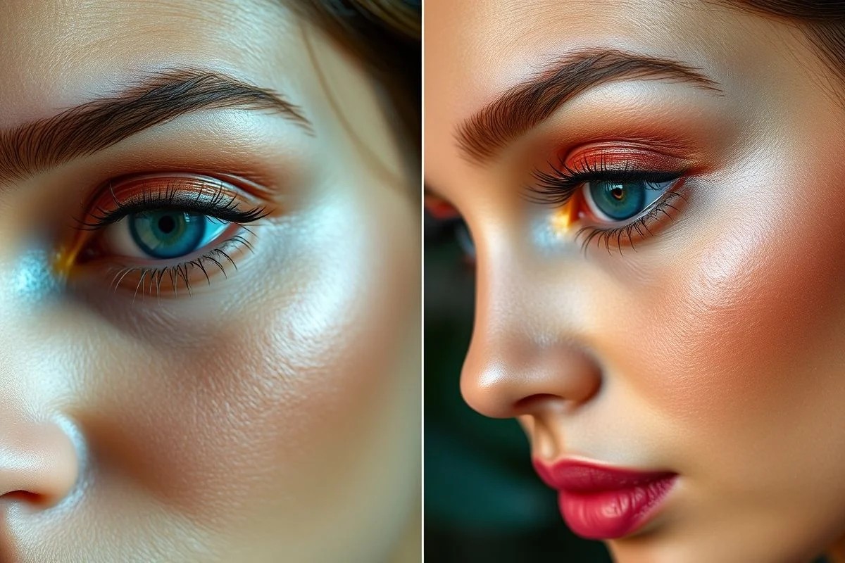 Comparativo: sombra sem primer (desbotada) vs. com primer (vibrante)
