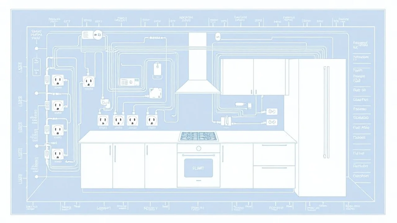Planta elétrica detalhada de cozinha moderna no Brasil.