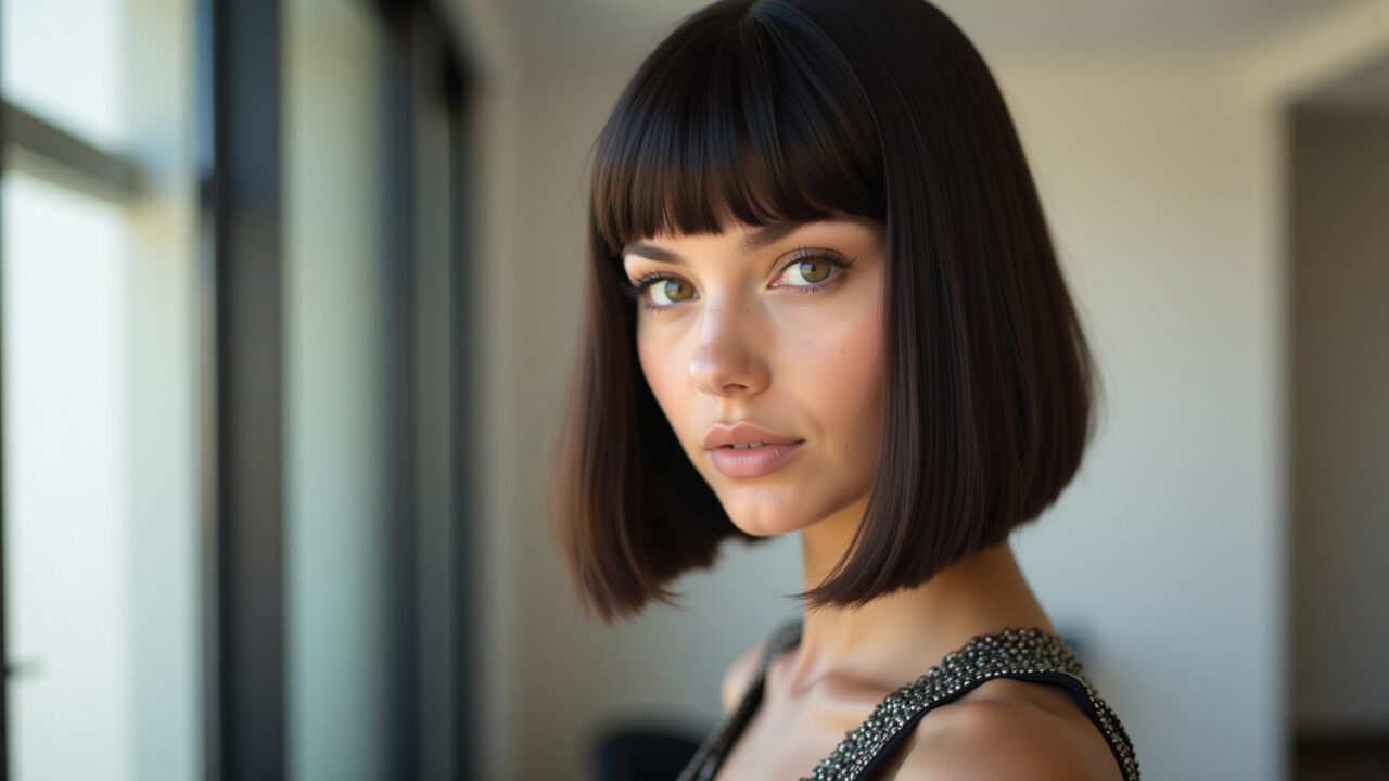 Corte bob reto para cabelos lisos, estilo fashionista.