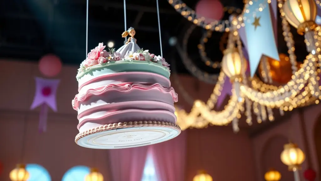 Bolo de Princesa Suspenso: Decoração Inovadora para Aniversário Infantil