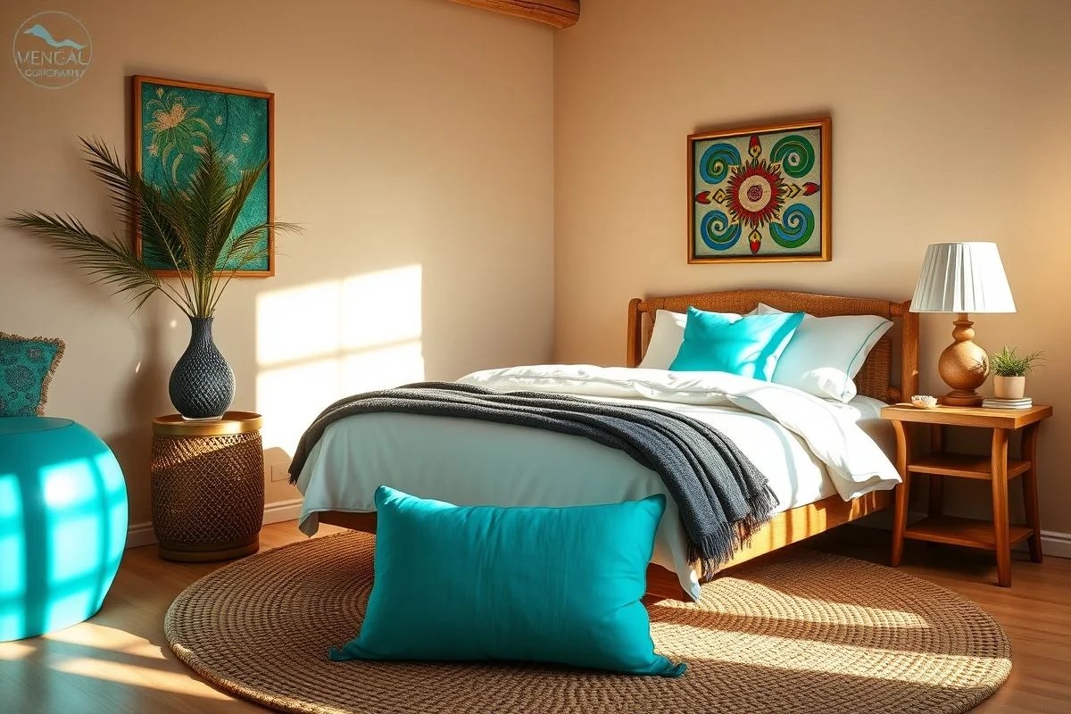 Quarto brasileiro com toques de azul turquesa e design aconchegante
