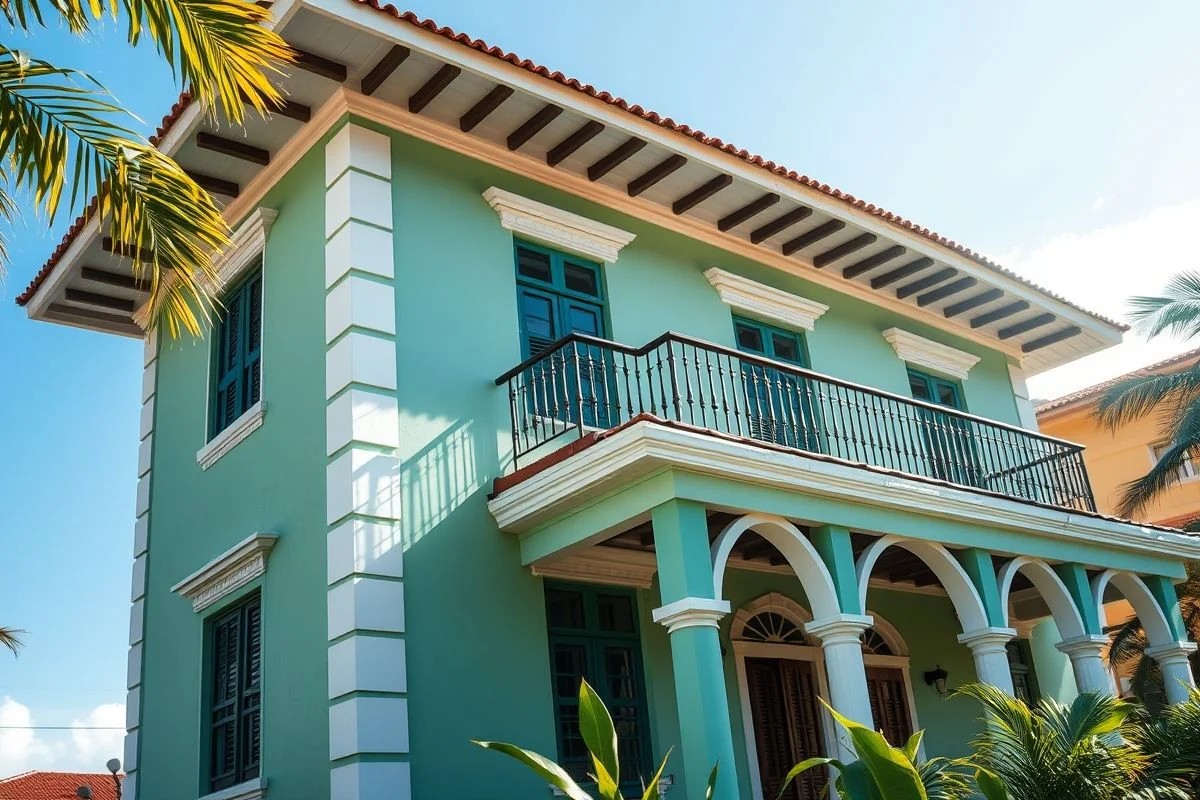 Fachada colorida de casa brasileira protegida por tinta resistente.