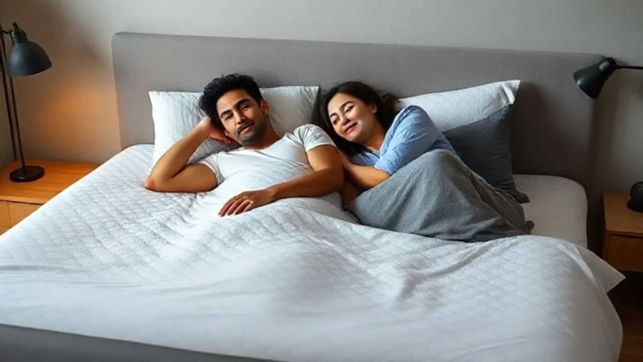 Casal brasileiro dormindo confortavelmente em cama box king size.