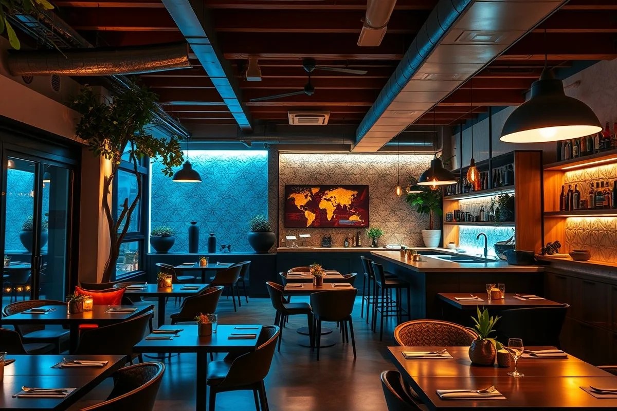 Iluminação aconchegante em espaço gourmet brasileiro