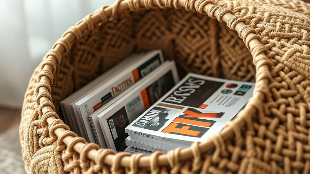 Puff baú artesanal brasileiro com espaço interno para guardar livros e revistas.