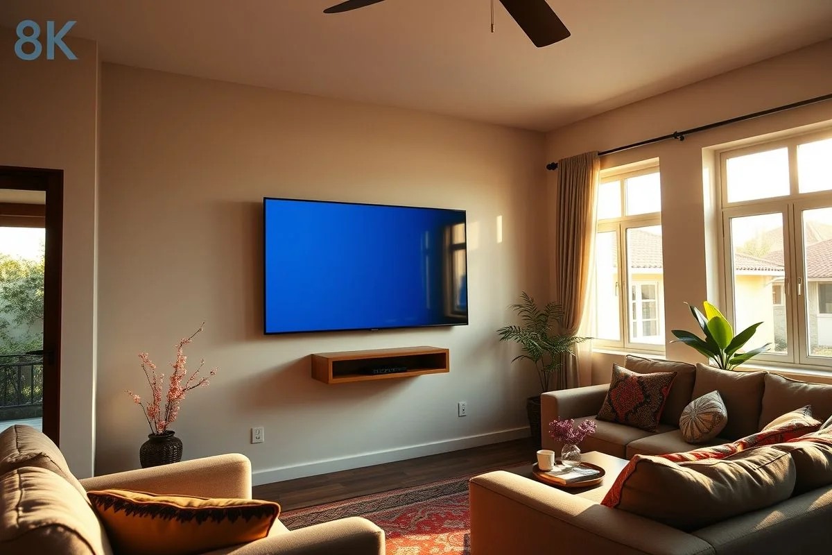 TV fixada em drywall com bucha Molly em sala de estar.