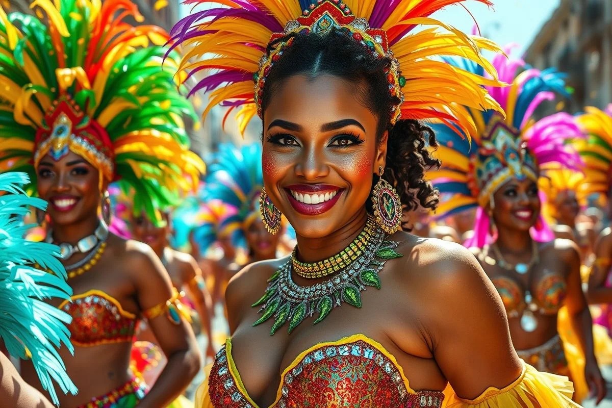 Mulher brasileira com maquiagem de glitter no Carnaval