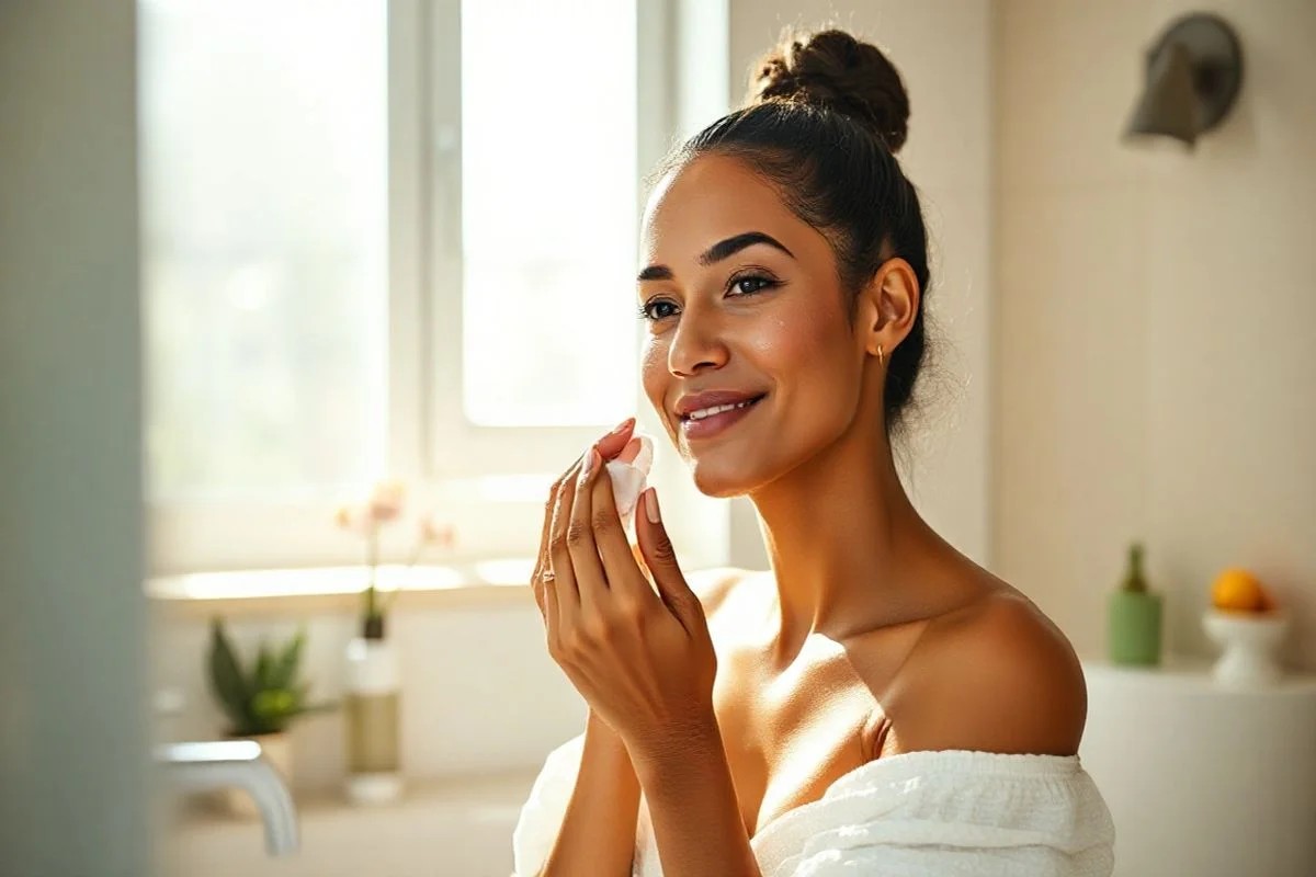 Rotina de skincare completa de uma brasileira: água micelar, sabonete, sérum.