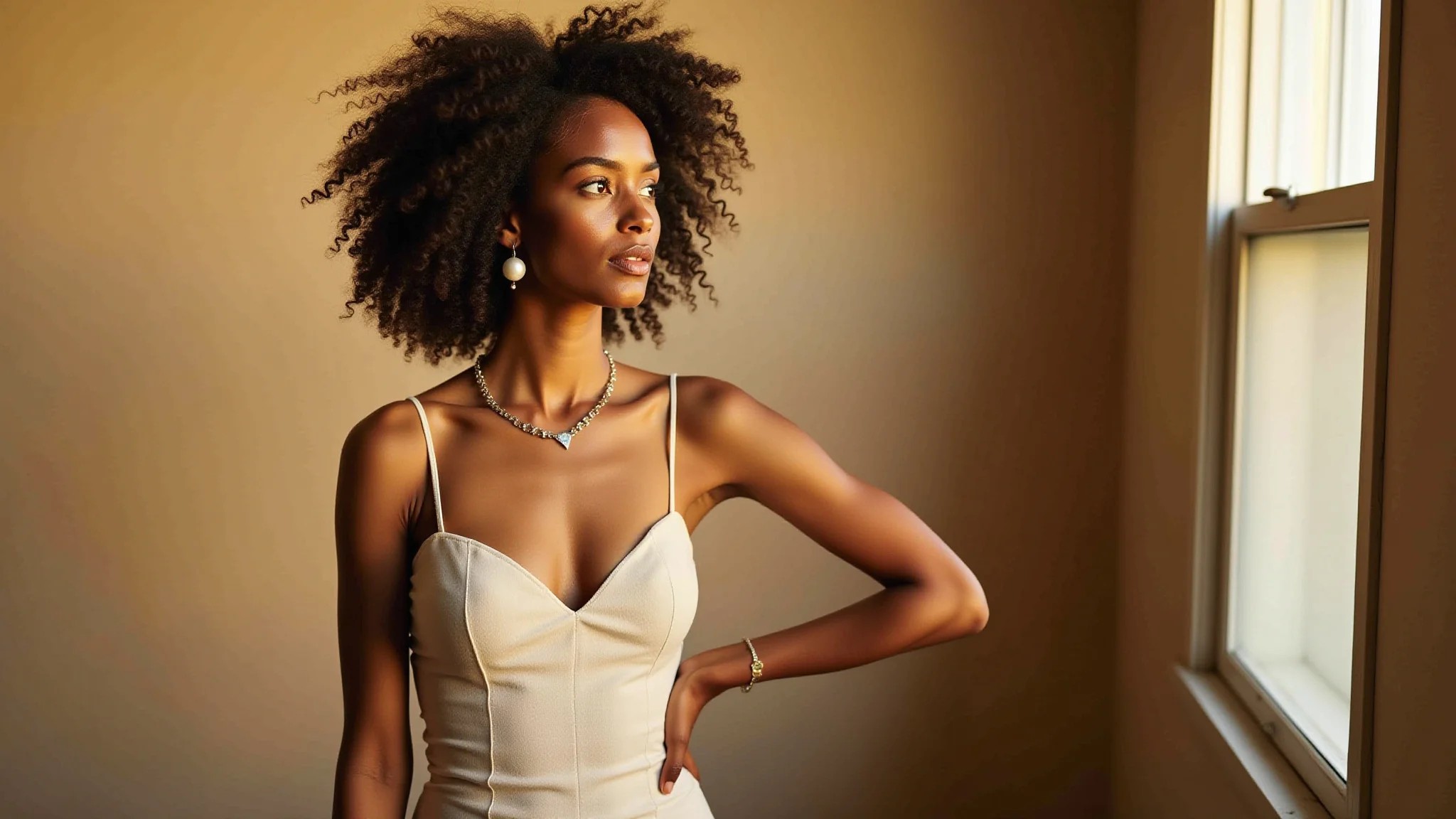 Mulher brasileira usando slip dress com acessórios, look elegante e sofisticado.