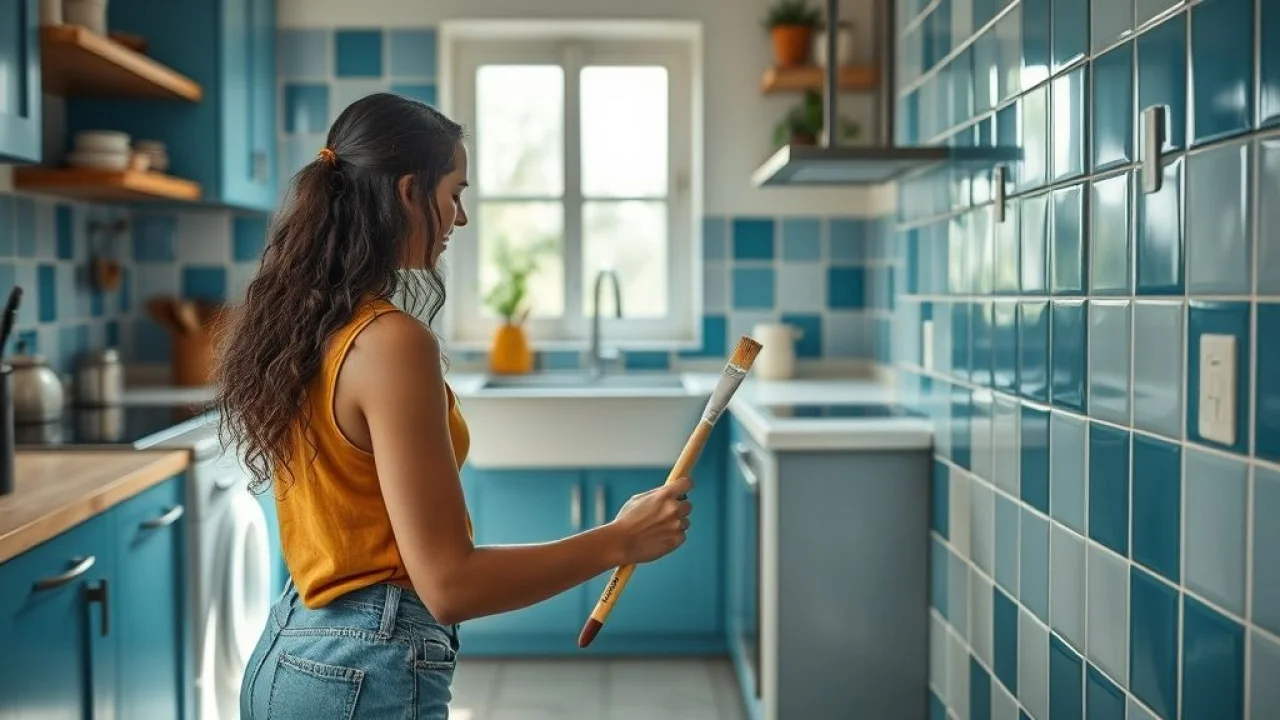 Pintura de azulejos com tinta epóxi em cozinha brasileira.