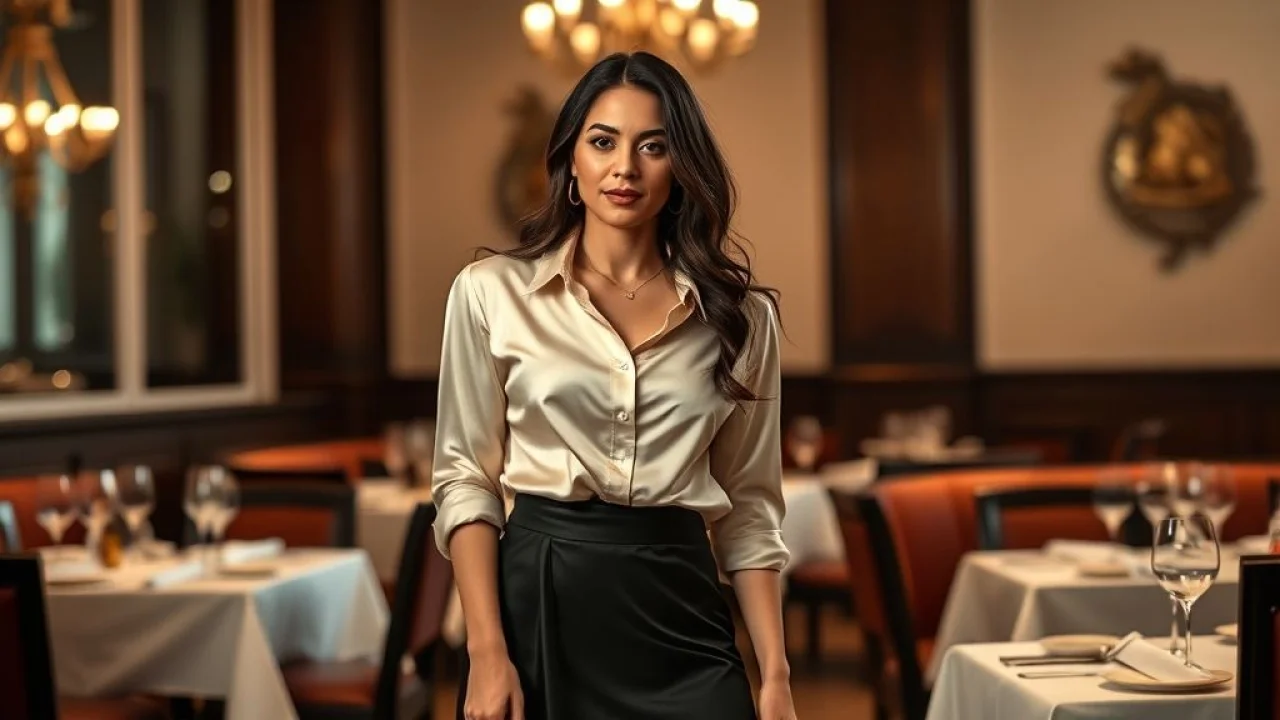 Look romântico: Camisa de cetim e saia midi para jantar