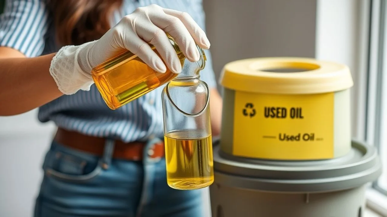 Brasileira descartando óleo usado em garrafa PET para reciclagem.