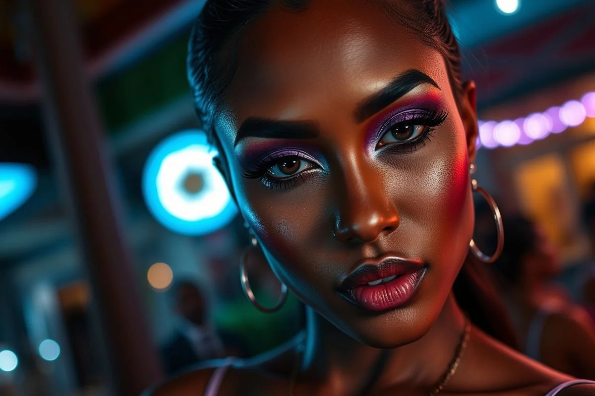 Smokey eye lilás glamouroso para a noite em pele negra.