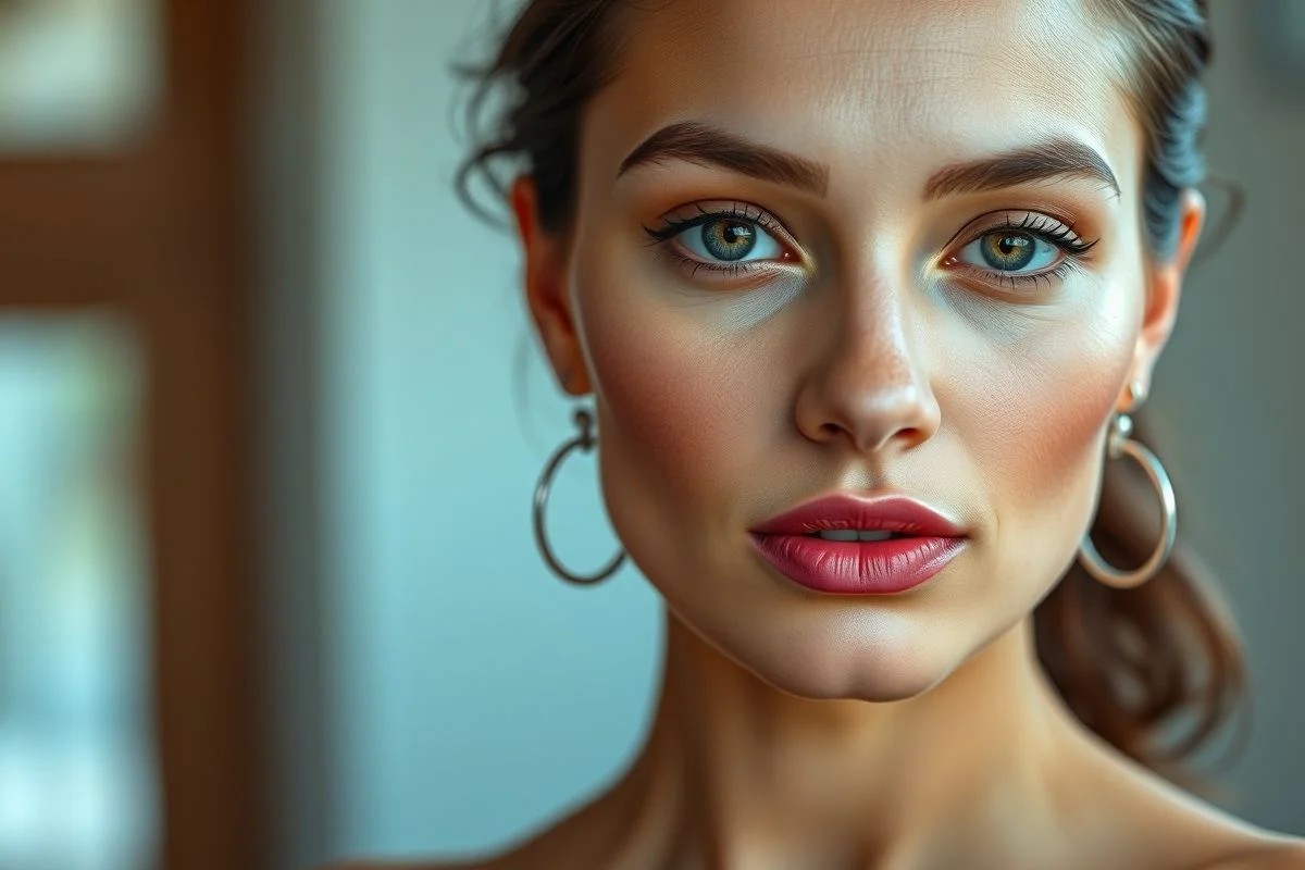 Batom malva em mulher brasileira com maquiagem natural