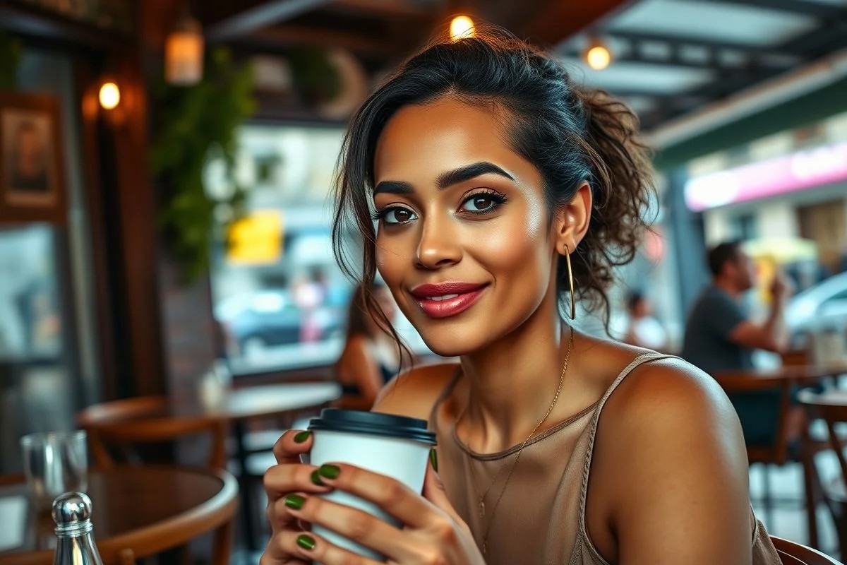 Mulher brasileira com maquiagem natural para o dia a dia. Beleza sutil, confiança e estilo.