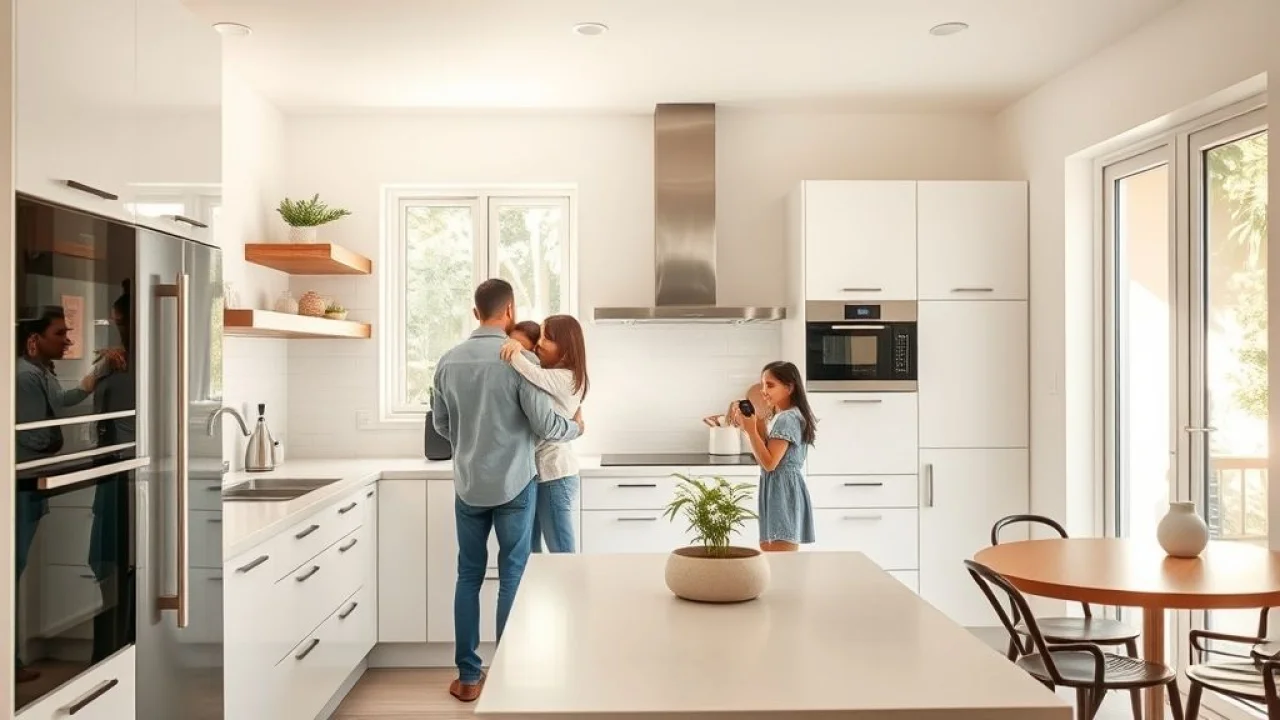 Cozinha renovada sem quebra-quebra, moderna e iluminada.
