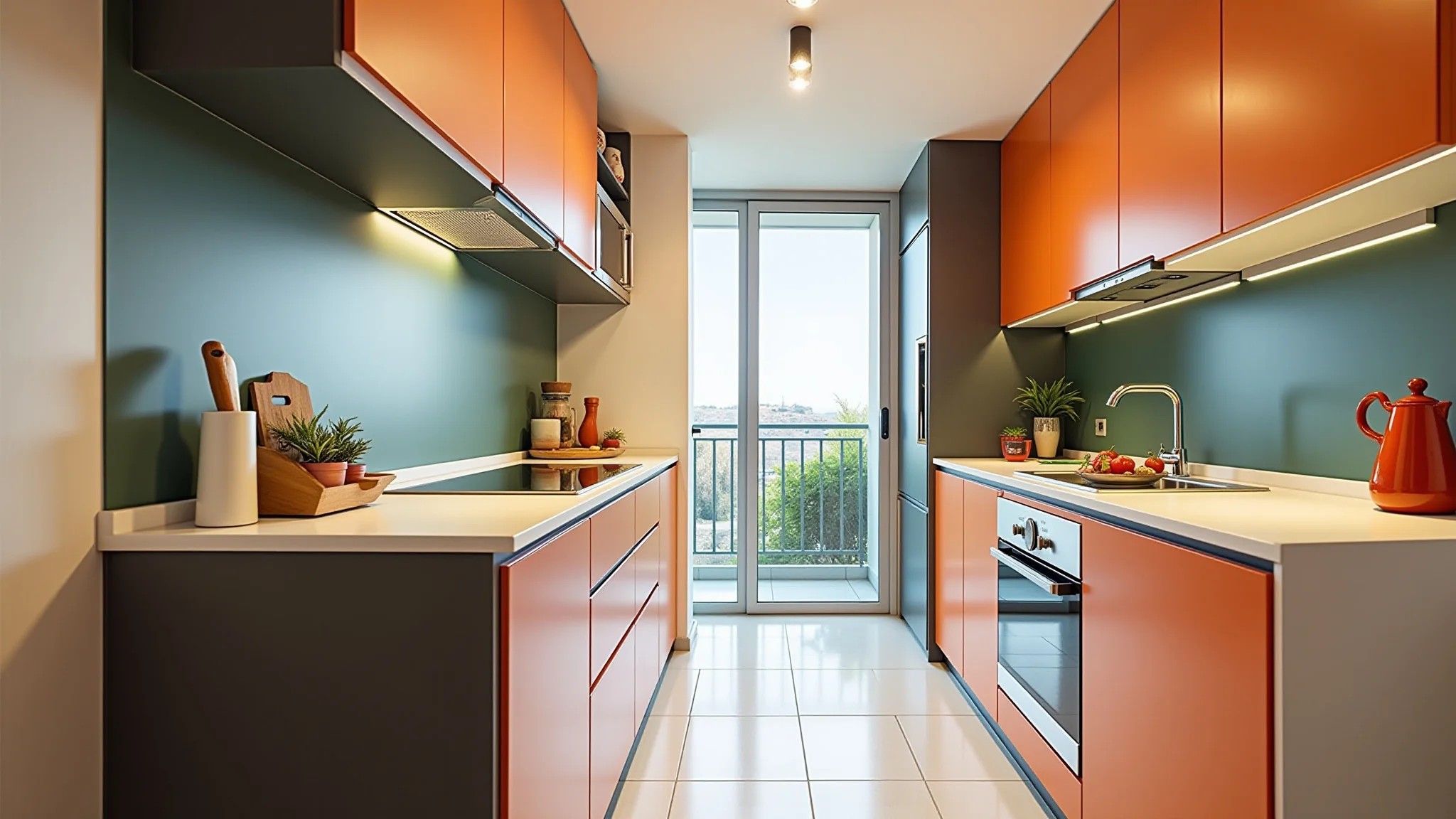 Cozinha de apartamento moderna e compacta com soluções inteligentes e design brasileiro.
