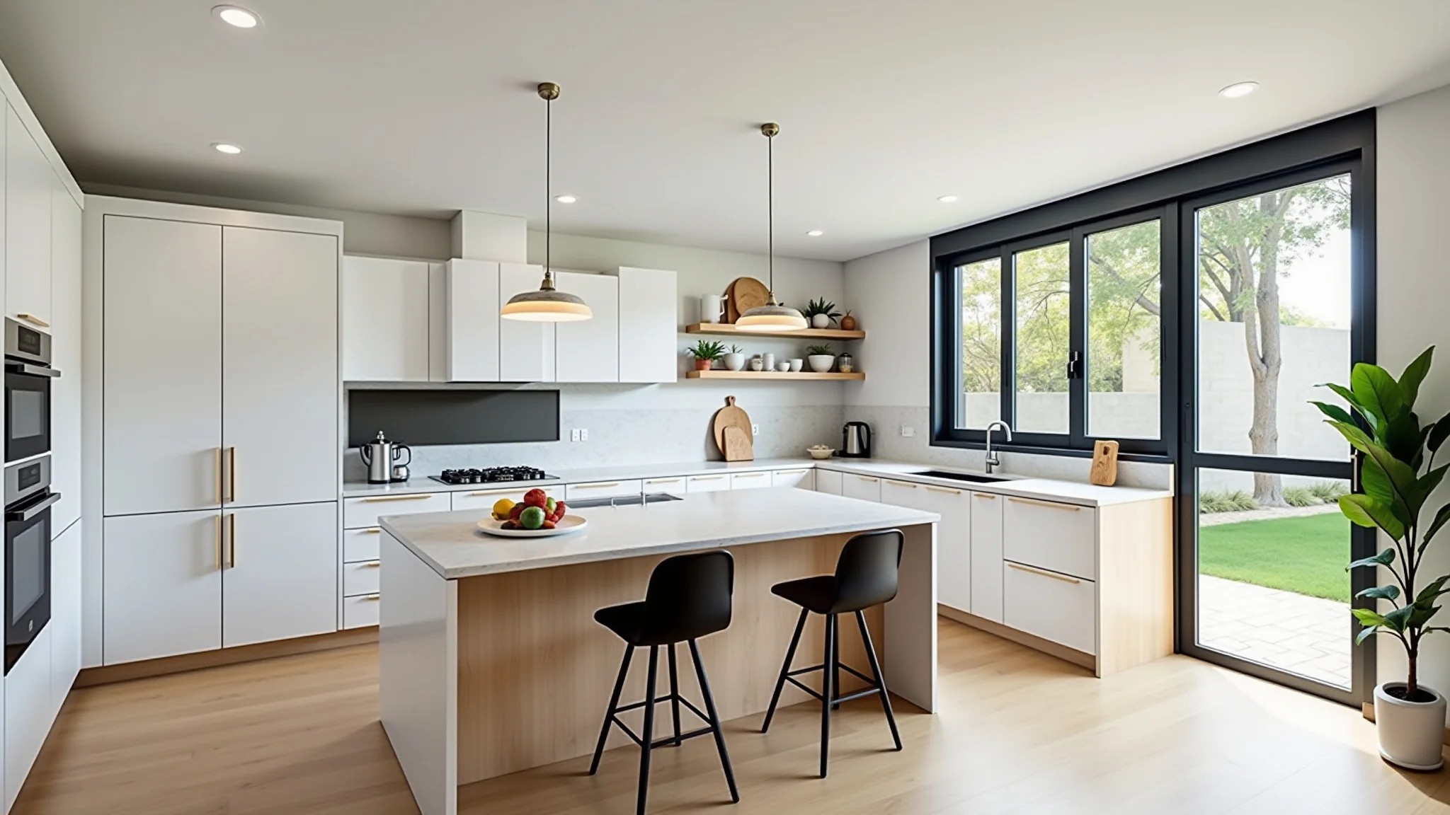 Cozinha brasileira moderna renovada em 2025 com novos armários e eletrodomésticos.