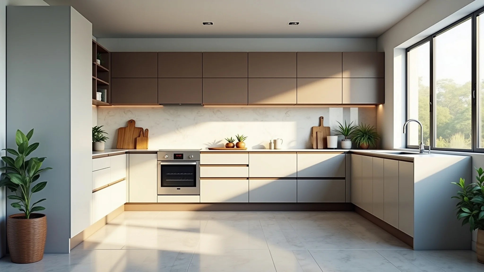 Cozinha moderna e organizada com armários planejados sob medida e decoração brasileira.